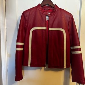 Vintage Wilsons Leather Maxima Moto Racing Biker Jacket Red Cream Womens size M